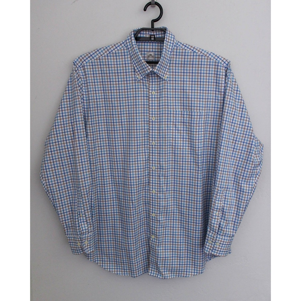 Peter Millar Shirt Mens XL Blue Plaid Button Down Nanoluxe Long Sleeve